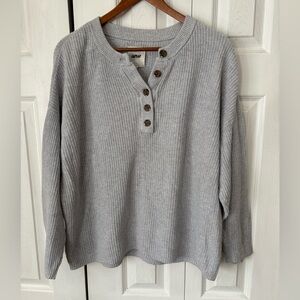 Aerie Gray Ribbed Henley Button-Up Sweater Size Medium